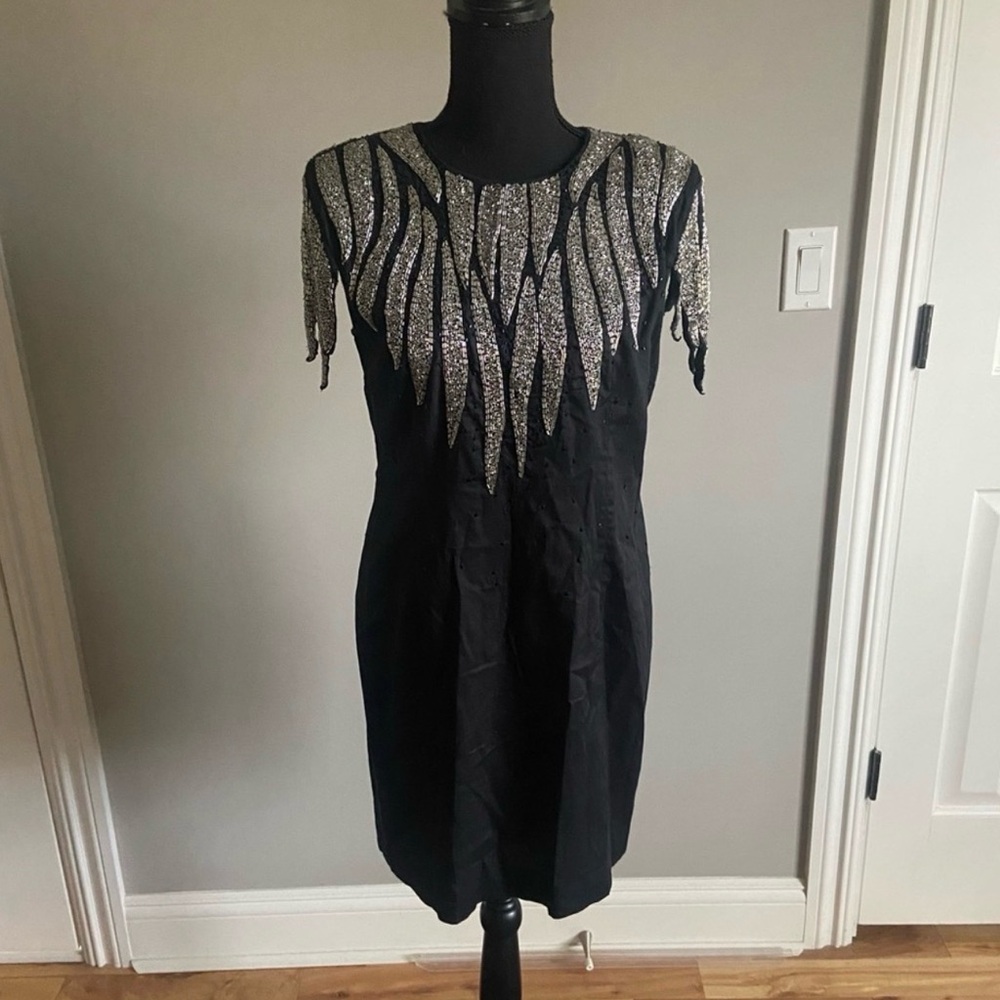 French Connection Black and Silver Mini Dress